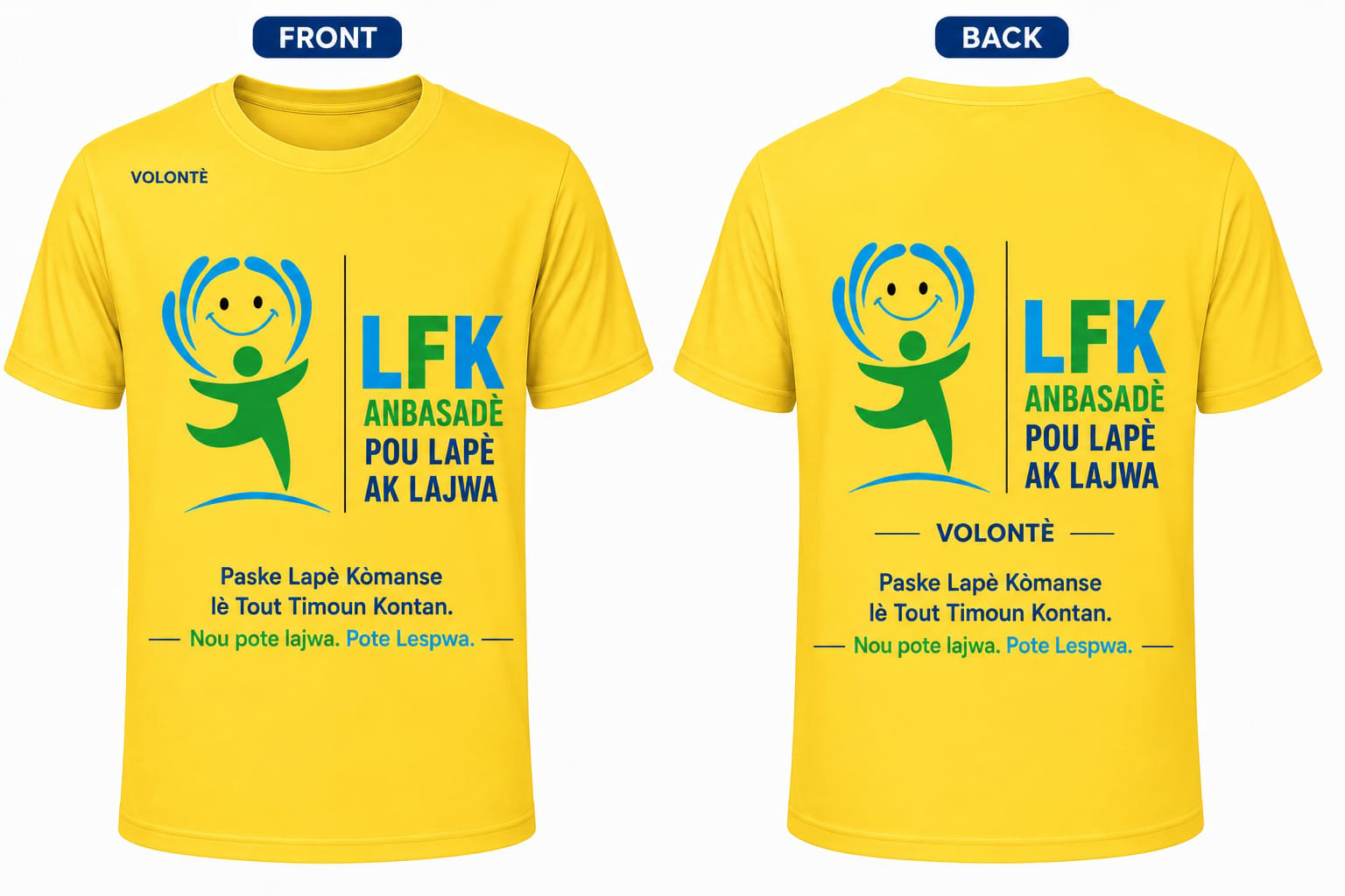 Yellow LFK Ambassador T-shirt in Haitian Creole